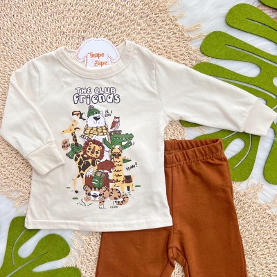 Conj. Blusa Manga Longa The Club Friends e Calça de Moletom - Creme e Ferrugem